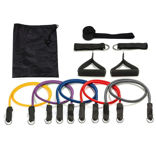 11 pcs Resistance Bands Set Workout Bands With Metal Clips Handles Ankle Strap 